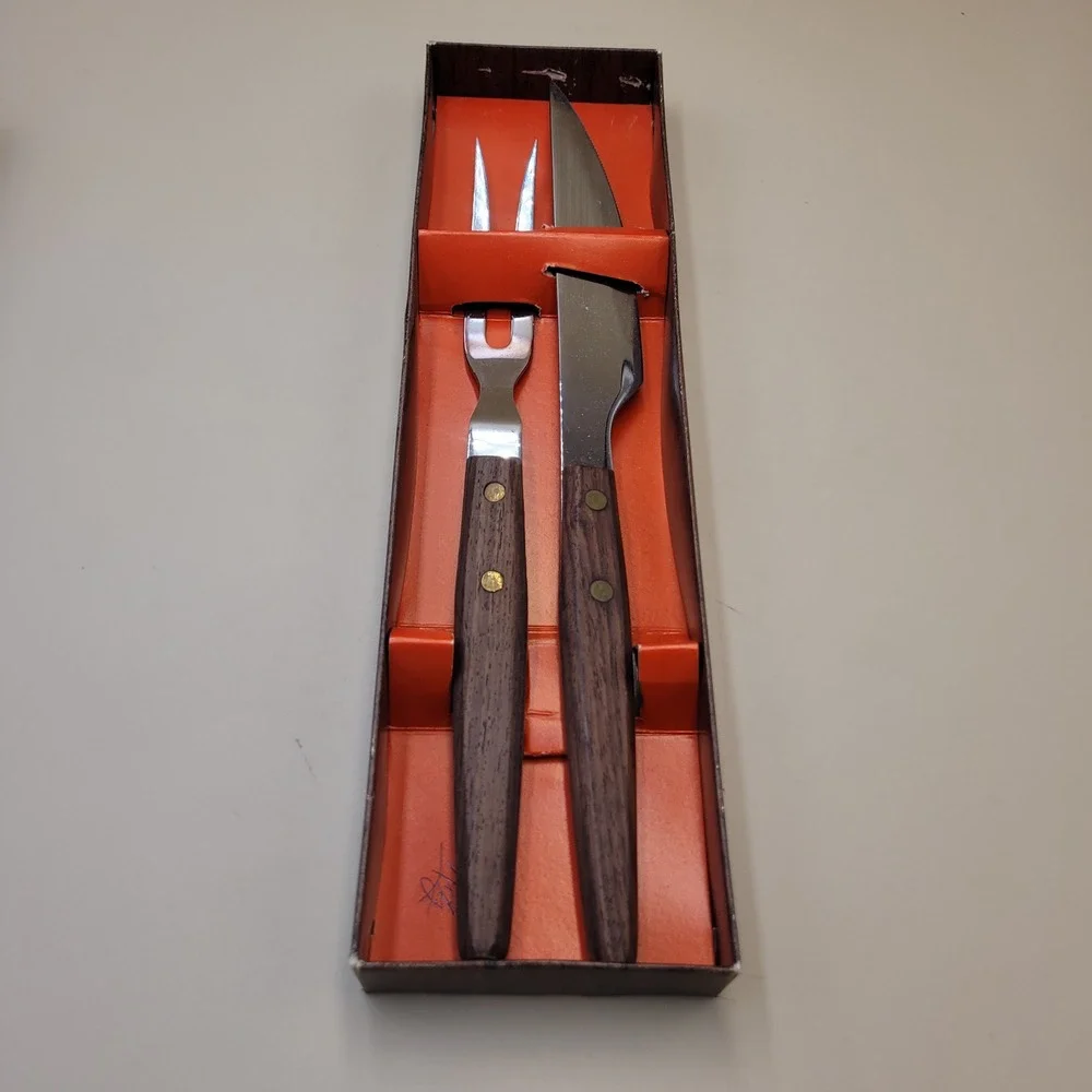 Vintage St. Regis Carving Set Stainless Steel Serrated Knife Rosewood Handle Box